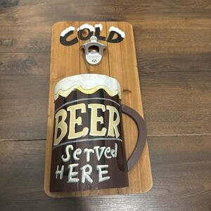 Wall Mounted Sign Bottle Opener And Bottle Cap Holder Cold Beer‎ Sold Here